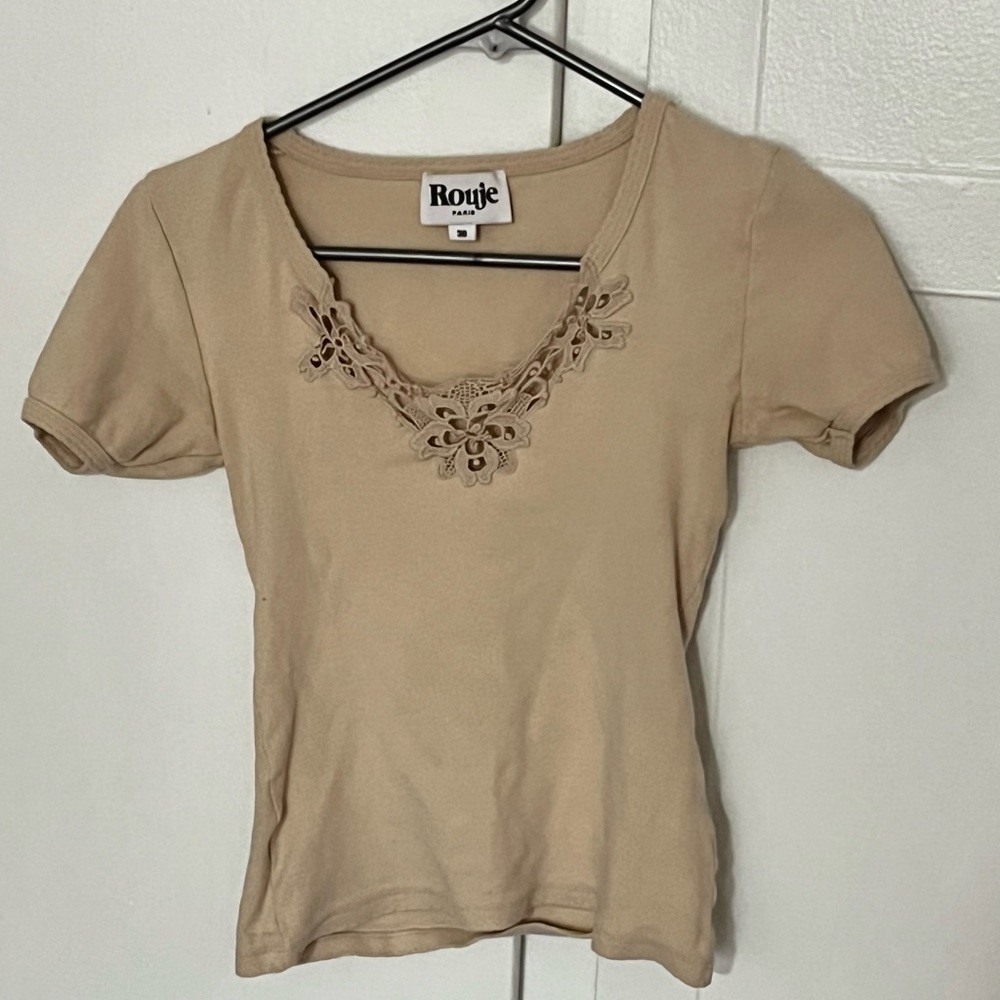 Rouje Paris Leslie T-shirt Top Oatmeal Beige small 36